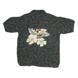 CHEROKEE Mens Black Rayon Hawaiian Shirt L Tropical Floral Print Casual