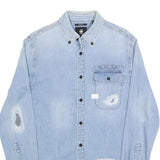 G-STAR Mens Blue Denim Slim Fit Shirt S Distressed Cotton Casual Long Sleeve