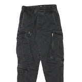 PULL & BEAR Mens Cotton Blend Black Relaxed Cargo Trousers W25 L28 Drawstring