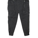 PULL & BEAR Mens Cotton Blend Black Relaxed Cargo Trousers W25 L28 Drawstring