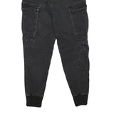 PULL & BEAR Mens Cotton Blend Black Relaxed Cargo Trousers W25 L28 Drawstring