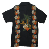 CHEROKEE Mens Black Floral Casual Shirt M Cotton Blend Hawaiian Style