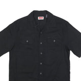 WRANGLER Mens Black Casual Shirt L Cotton Blend Button Front Short Sleeve