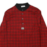 VILONA Womens Red Checked Basic Long Sleeve Button Neck Cotton Blend Top L