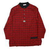 VILONA Womens Red Checked Basic Long Sleeve Button Neck Cotton Blend Top L