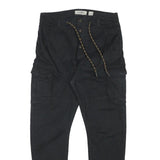 PULL & BEAR Mens Slim Black Cargo Trousers W28 L26 Cotton Blend Button Closure