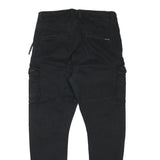 PULL & BEAR Mens Slim Black Cargo Trousers W28 L26 Cotton Blend Button Closure