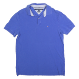 TOMMY HILFIGER Mens Blue Short Sleeve Plain Polo Shirt M Cotton Blend Casual