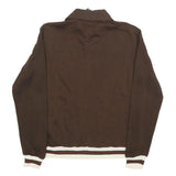 JANDY PLACE Womens Brown Polo Collar M Sweatshirt Zip Neck Retro Striped Hem