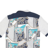 LIMA Womens White & Navy Printed Short Sleeve Collared Shirt L Silk Feel