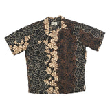 COOKE STREET Mens Black & Beige Leaf Print Cotton Shirt M Summer Casual Short