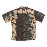 COOKE STREET Mens Black & Beige Leaf Print Cotton Shirt M Summer Casual Short