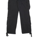 Womens Black Relaxed Cargo Trousers W24 L28 Viscose Blend Zip Pocketed