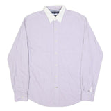 TOMMY HILFIGER Mens Blue & White Shirt M Button-Down Collar Cotton Blend Smart