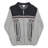 ROGER KENT Mens Grey Patterned Zip Jumper M Acrylic Warm Casual