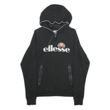 ELLESSE Womens Black Pullover Hoodie UK 10 Logo Print Cotton Blend