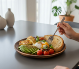 Anygleam Natural Wood 2pcs Round Wooden Plate Food Kitchen Tableware