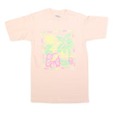 HANES Womens Cream S Graphic T-Shirt Short Sleeve Round Neck Hawaiian Print
