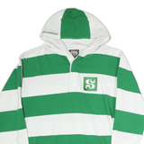 BARBARIAN Mens Green & White Hooded Long Sleeve Rugby Stripe L Polo Shirt