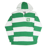 BARBARIAN Mens Green & White Hooded Long Sleeve Rugby Stripe L Polo Shirt