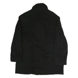 Mens Black Wool Plain Jacket L Zip Closure Classic Fit Long Sleeve Elegant