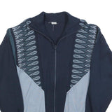 Mens Navy Blue Patterned Full Zip Jumper L Retro Vintage Style