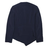 ZARA Womens Navy Blue Asymmetric Jacket L Acetate Tailored Plain Stylish
