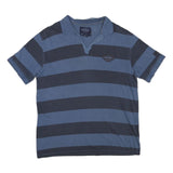 HARD ROCK CAFE Mens Blue & Navy Striped Short Sleeve Polo XL Cotton Blend Casual