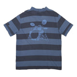 HARD ROCK CAFE Mens Blue & Navy Striped Short Sleeve Polo XL Cotton Blend Casual