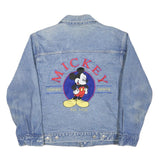 MICKEY Mens Blue Denim Jacket S Cotton Blend Button Closure Vintage Cartoon