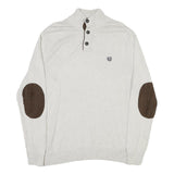 CHAPS Mens Cream & Brown Button Up Plain Crew Neck Basic Knit M Cotton Blend