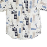 ROUNDTREE & YORKE Mens White Blue Yachts Cotton Shirt L Nautical Print Casual