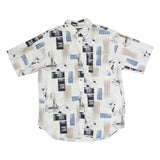 ROUNDTREE & YORKE Mens White Blue Yachts Cotton Shirt L Nautical Print Casual