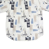 ROUNDTREE & YORKE Mens White Blue Yachts Cotton Shirt L Nautical Print Casual