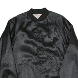 CARDINAL Mens Black Satin Bomber L Polyester Blend Button Jacket Plain Relaxed