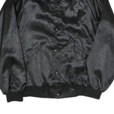 CARDINAL Mens Black Satin Bomber L Polyester Blend Button Jacket Plain Relaxed