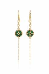 Caged Malachite Cable Chain Drop Earrings - straight dangle