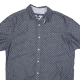 TOMMY HILFIGER Mens Blue Shirt S Cotton Blend Printed Casual Short Sleeve