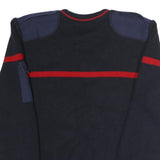 Mens Navy Blue & Red Plain Crew Neck Cotton Jumper L Military Style Patch