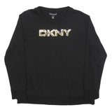 DKNY Womens Black Cotton Blend Crew Neck S Sweatshirt Logo Embellished Pullover