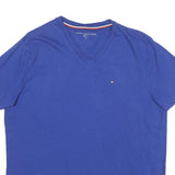 TOMMY HILFIGER Mens Blue V-Neck T-Shirt M Short Sleeve Cotton Blend Casual Top
