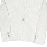 ZARA Womens White Pinstripe Blazer Jacket S Cotton Blend Button Closure Tailored