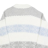 ST MICHAELS Womens White Grey & Blue Patterned Chunky Knit Crew Neck Jumper M