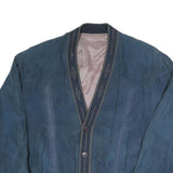 Mens Blue Button Jacket L Polyester Blend Plain Casual Style