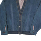 Mens Blue Button Jacket L Polyester Blend Plain Casual Style
