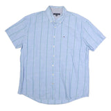 TOMMY HILFIGER Mens Blue & Green Striped Shirt 2XL Button Down Casual