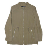 ZARA BASIC Womens Green Cotton Blend Jacket M Plain Zip Casual Lightweight