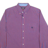 CHAPS Mens Red & Blue Check Shirt M Button-Down Collar Long Sleeve Casual