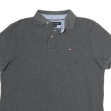 TOMMY HILFIGER Mens Grey Short Sleeve Plain Polo Shirt M Cotton Classic
