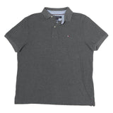 TOMMY HILFIGER Mens Grey Short Sleeve Plain Polo Shirt M Cotton Classic